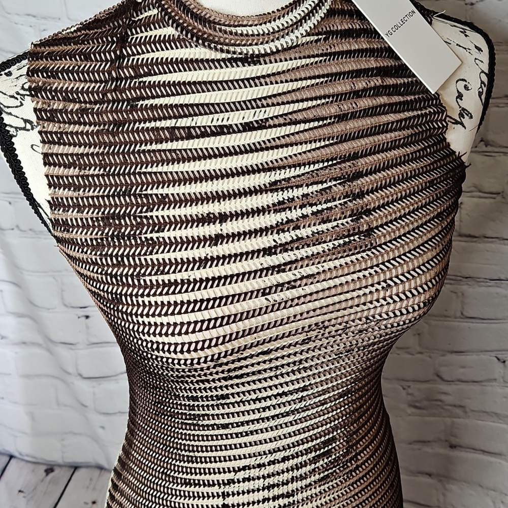 YG Collection Upscale Sheer Midi Bodycon Dress Brown Size Small - Picture 2 of 7